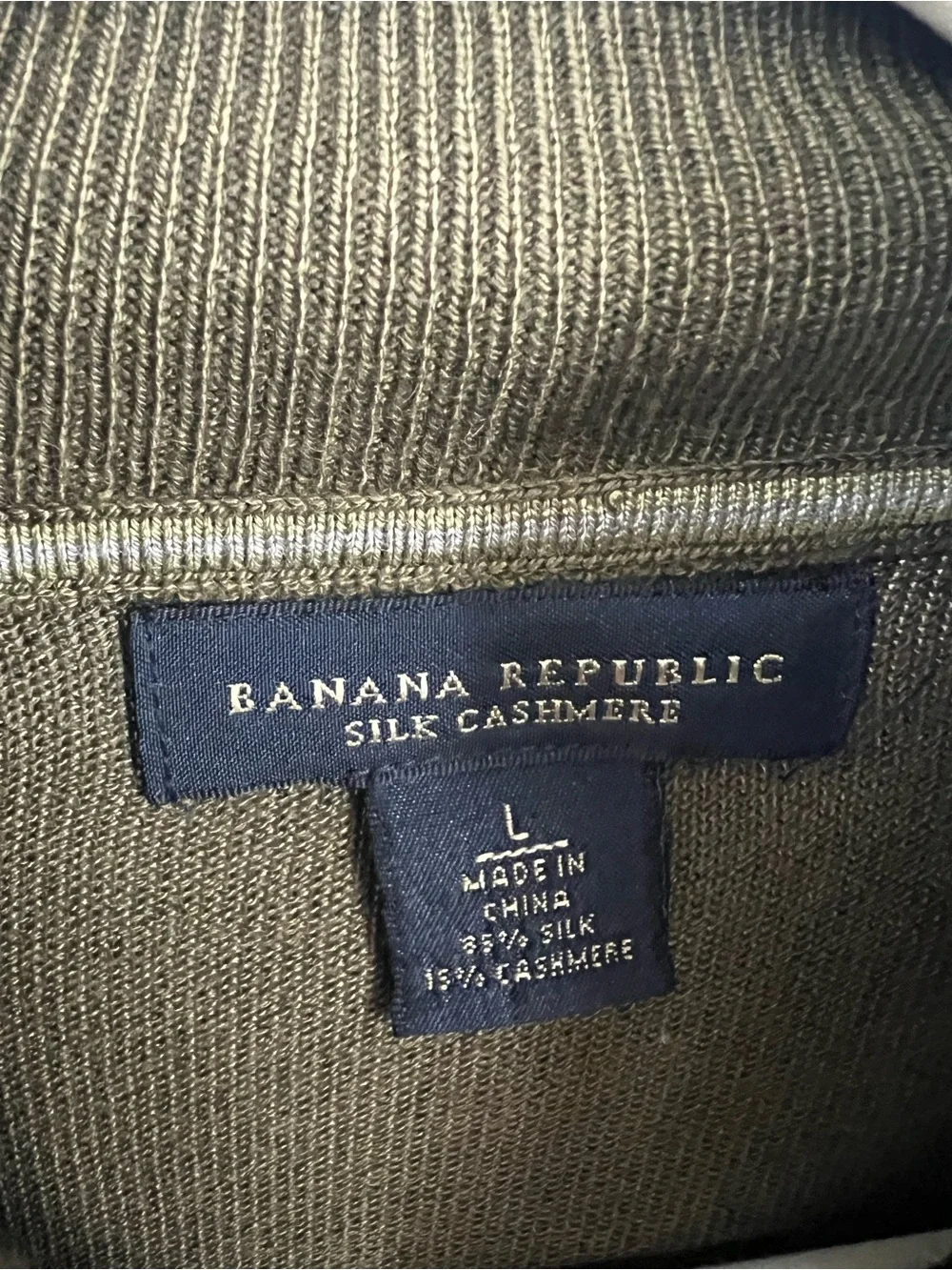 Banana Republic Men's Cashmere Silk Blend Olive Zip-Neck Sweater